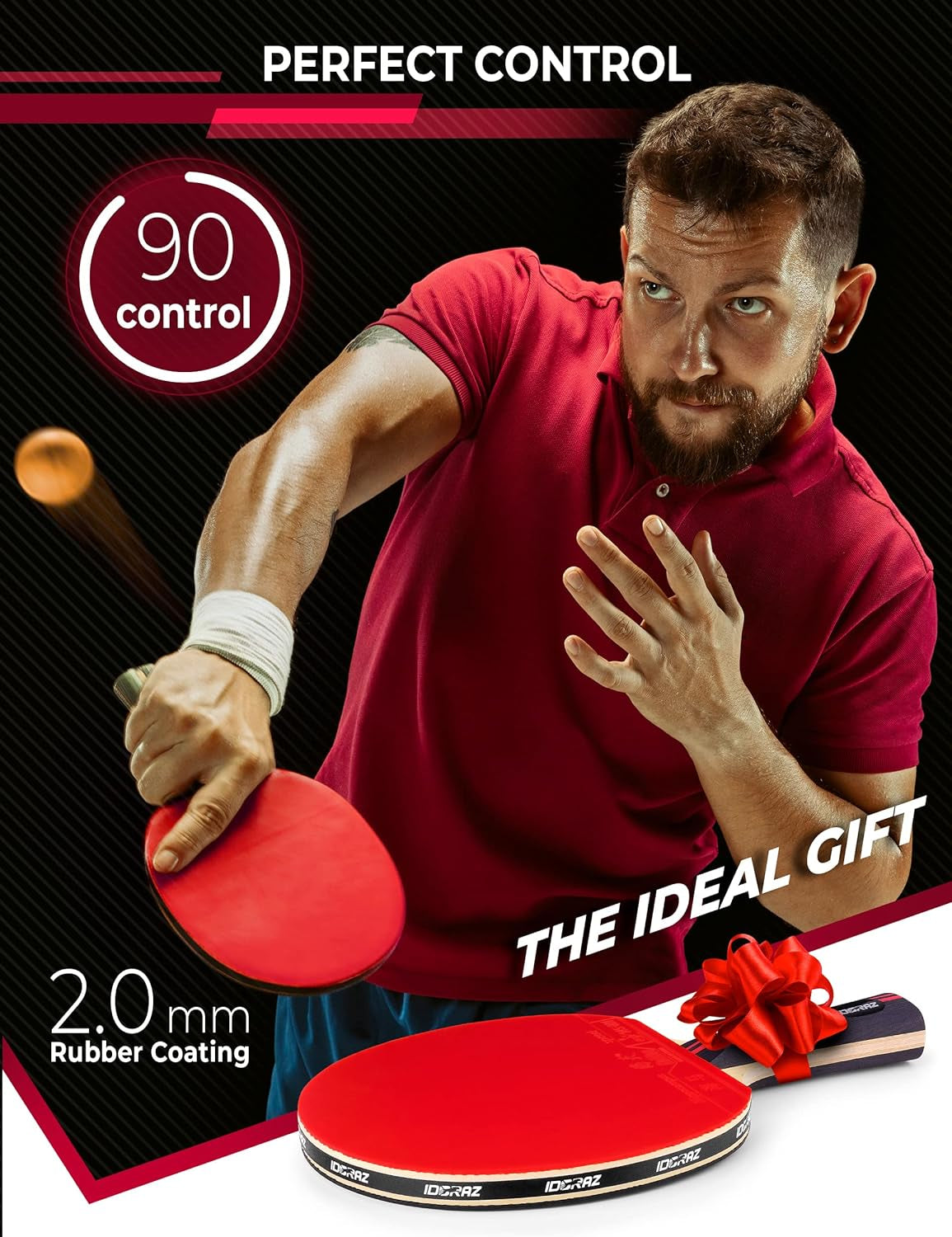 Table Tennis Paddle Professional Racket - Ping Pong Racket with Carrying Case - ITTF Approved Rubber for Tournament Play