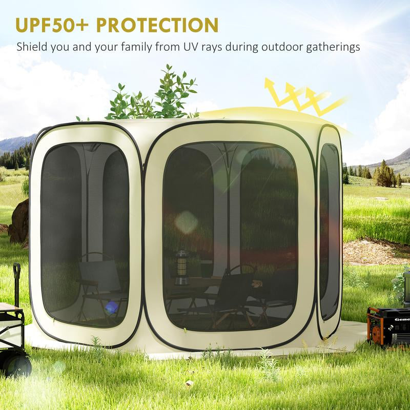 【Fathersdaygift】Outsunny 11 X 11Ft Pop up Screen Tent, Portable Camping Gazebo Canopy Screen House with UPF50+ Oxford Cloth and Carry Bag for Patio, Backyard, Deck