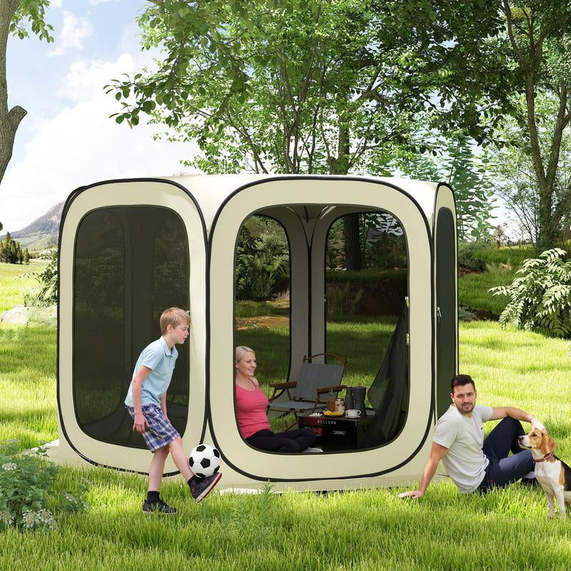 【Fathersdaygift】Outsunny 11 X 11Ft Pop up Screen Tent, Portable Camping Gazebo Canopy Screen House with UPF50+ Oxford Cloth and Carry Bag for Patio, Backyard, Deck