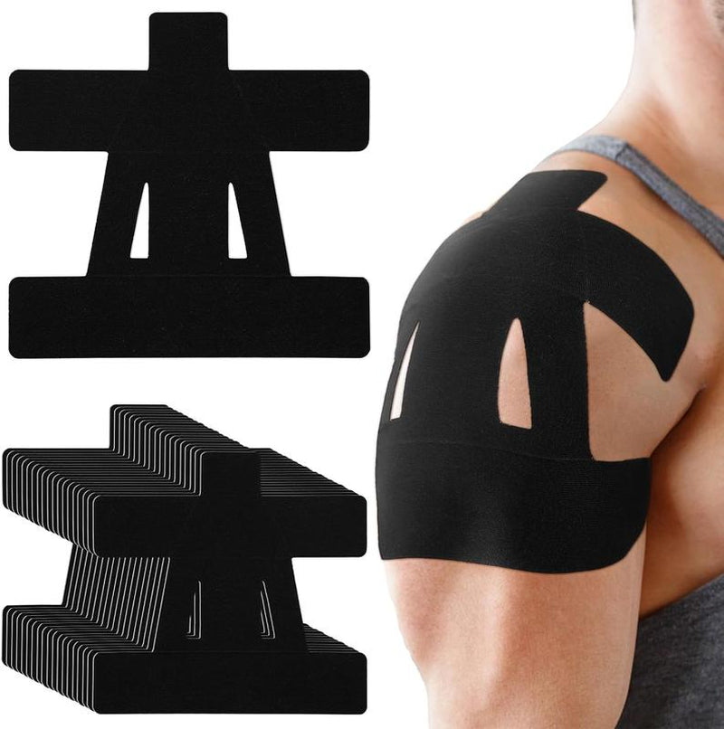 Kinesiology Tape for Shoulder Pain Relief Pre Cut Sports Waterproof Breathable Enhance Elastic Kinesiology Athletic Tape for Shoulder Support and Muscle Sports(Black),10 Count