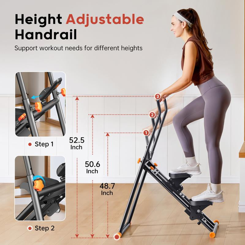 Hitgo Stair Stepper Machine for Home Office, Foldable Vertical Climber Machine for Full-Body Workouts, Adjustable Handlebar, Extended Step Range