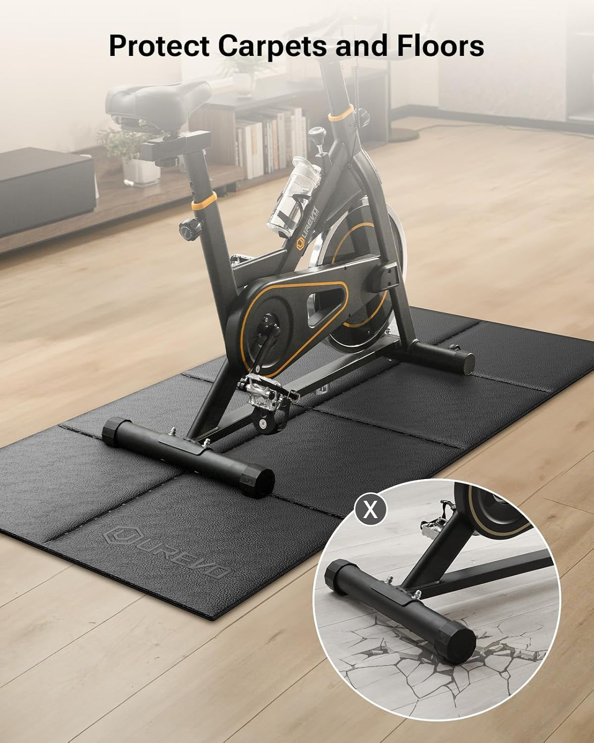 Foldable Treadmill Mat, Exercise Bike Mats for Home Gym Workout, Waterproof Non-Slip Exercise Equipment Mat Floor Protector for Indoor Cycles, Rowing Machine, Elliptical