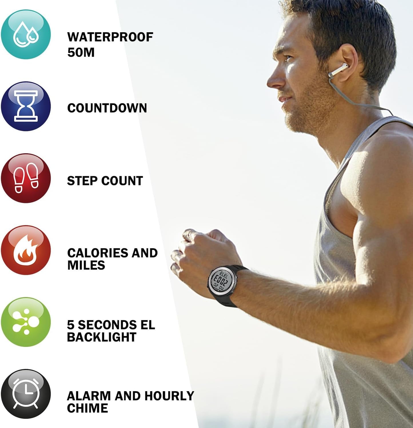 Waterproof Pedometer Watch for Senior Non Bluetooth No App Required Sport Watch with Step Counter Calories and LCD Large Numbers…