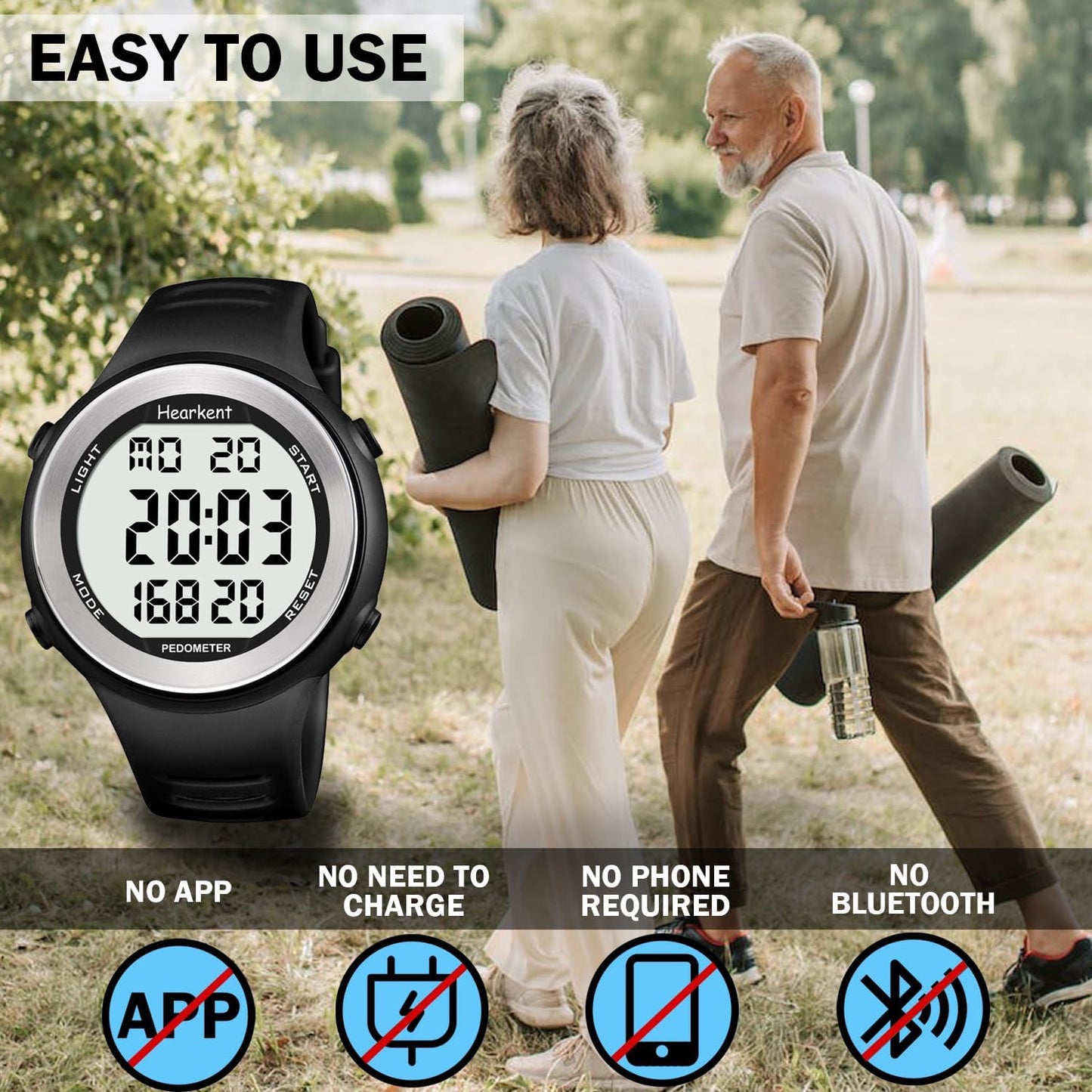 Waterproof Pedometer Watch for Senior Non Bluetooth No App Required Sport Watch with Step Counter Calories and LCD Large Numbers…