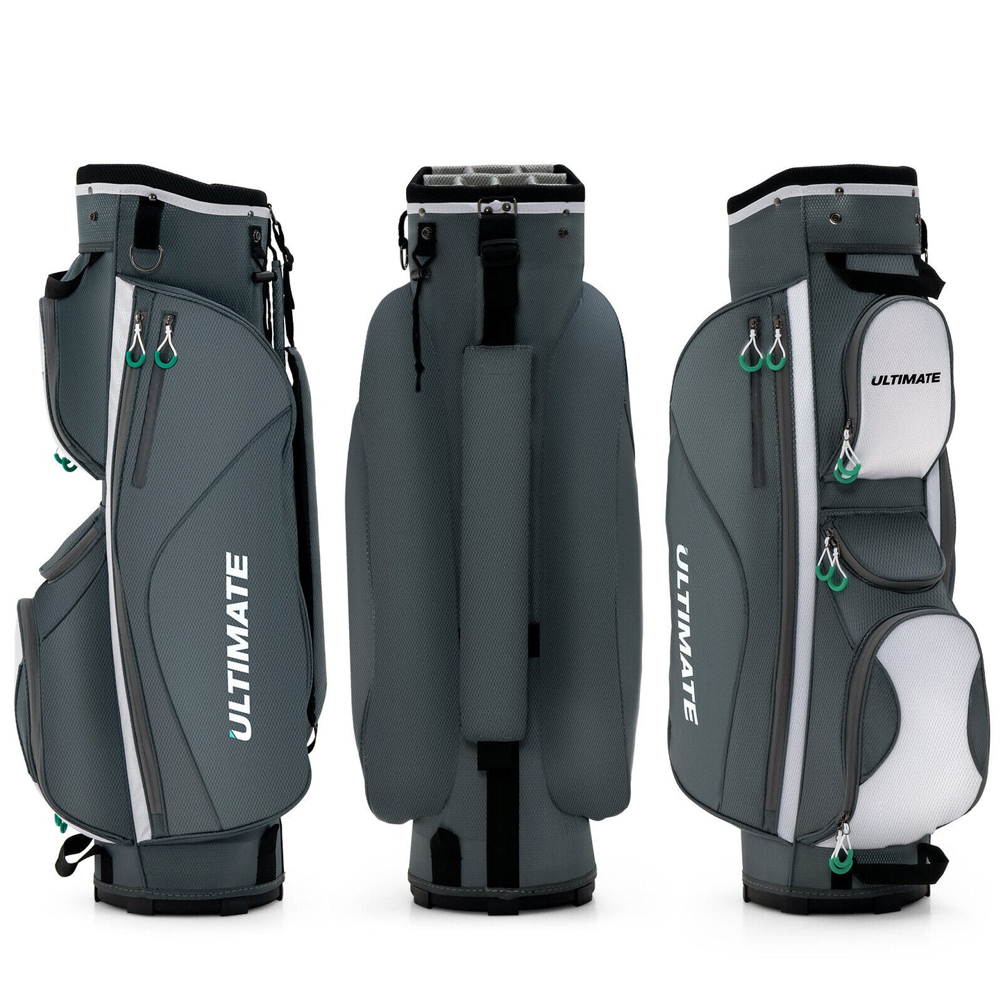 14 Dividers Golf Cart Bag 7 Zippered Pocket Cooler Bag Rain Hood Valuable Bag
