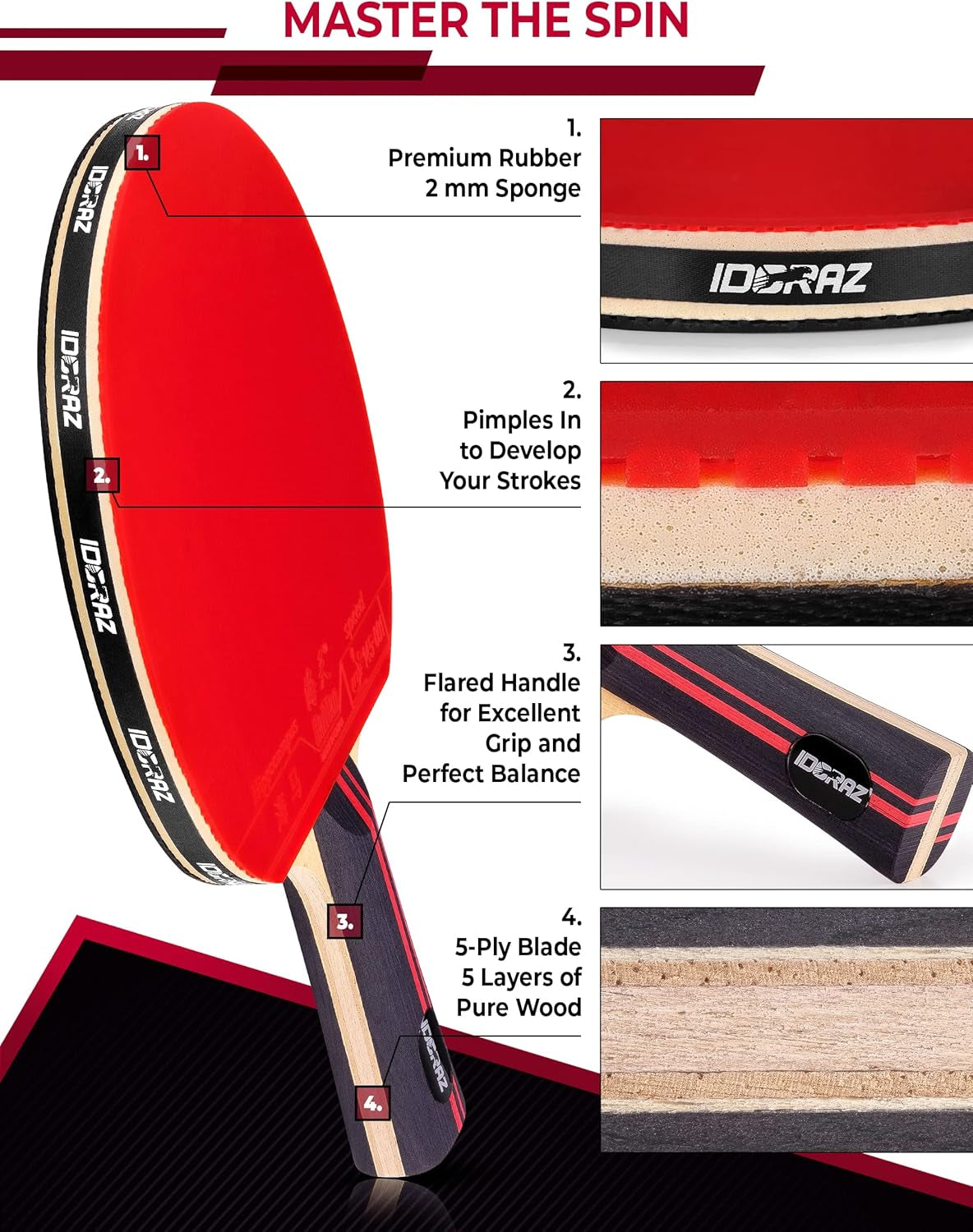 Table Tennis Paddle Professional Racket - Ping Pong Racket with Carrying Case - ITTF Approved Rubber for Tournament Play