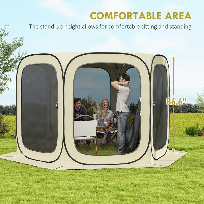 【Fathersdaygift】Outsunny 11 X 11Ft Pop up Screen Tent, Portable Camping Gazebo Canopy Screen House with UPF50+ Oxford Cloth and Carry Bag for Patio, Backyard, Deck