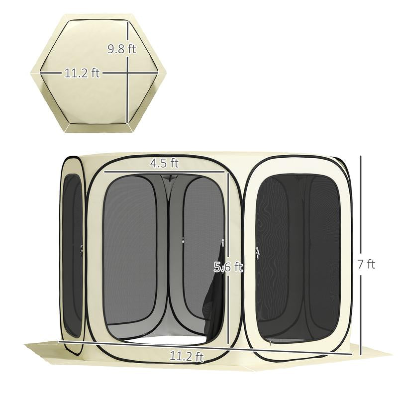 【Fathersdaygift】Outsunny 11 X 11Ft Pop up Screen Tent, Portable Camping Gazebo Canopy Screen House with UPF50+ Oxford Cloth and Carry Bag for Patio, Backyard, Deck