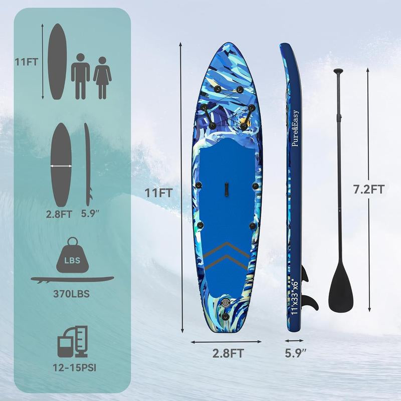 YITAHOME 11 FT Inflatable Stand up Paddle Board for All Skill Levels, PVC SUP Paddleboard with Complete Accessories, Wide and Non-Slip Comfort Deck for Youth & Adults