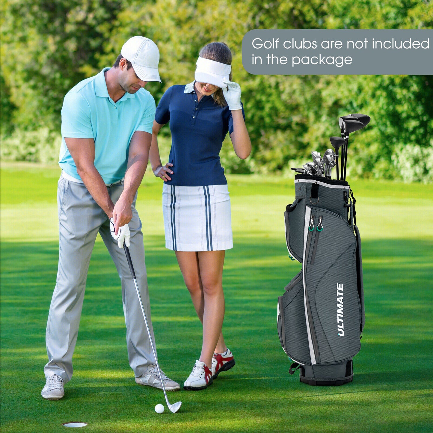 14 Dividers Golf Cart Bag 7 Zippered Pocket Cooler Bag Rain Hood Valuable Bag