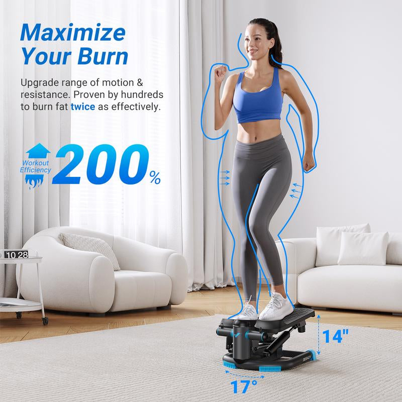 MERACH Dual-Action Mini Stepper for Exercise, Hydraulic Stepper with Large Range, Up-Down and Twisting Motion for Full-Body Workout, 330LBS Capacity Twist Stair Stepper with Resistance Bands for Home