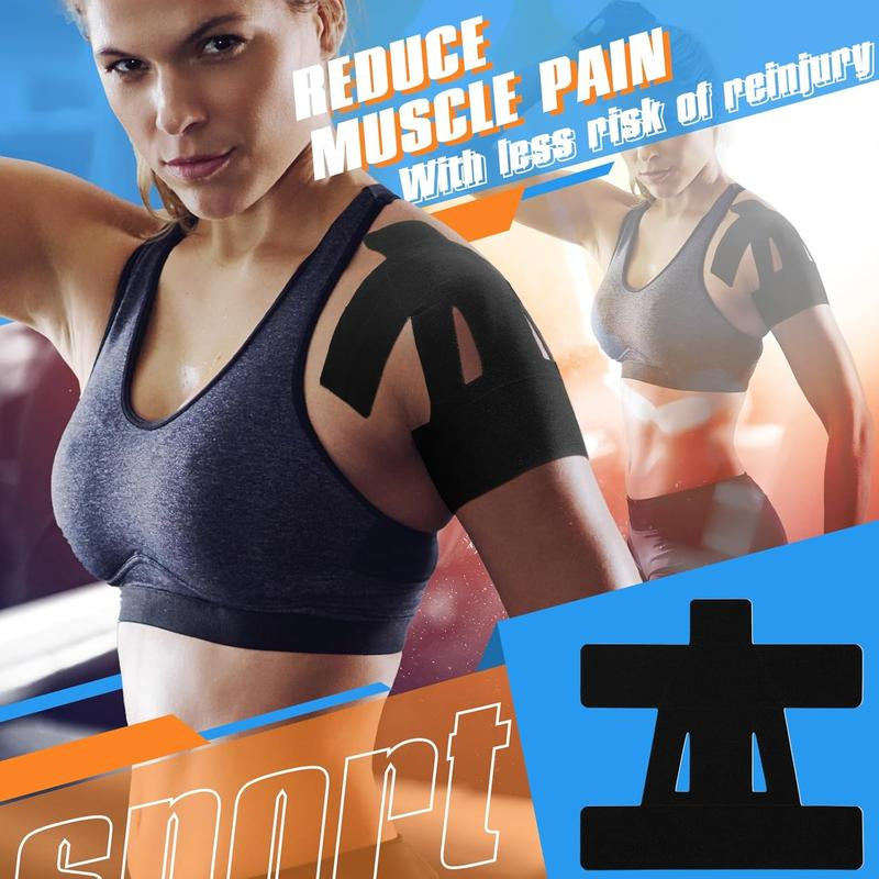 Kinesiology Tape for Shoulder Pain Relief Pre Cut Sports Waterproof Breathable Enhance Elastic Kinesiology Athletic Tape for Shoulder Support and Muscle Sports(Black),10 Count