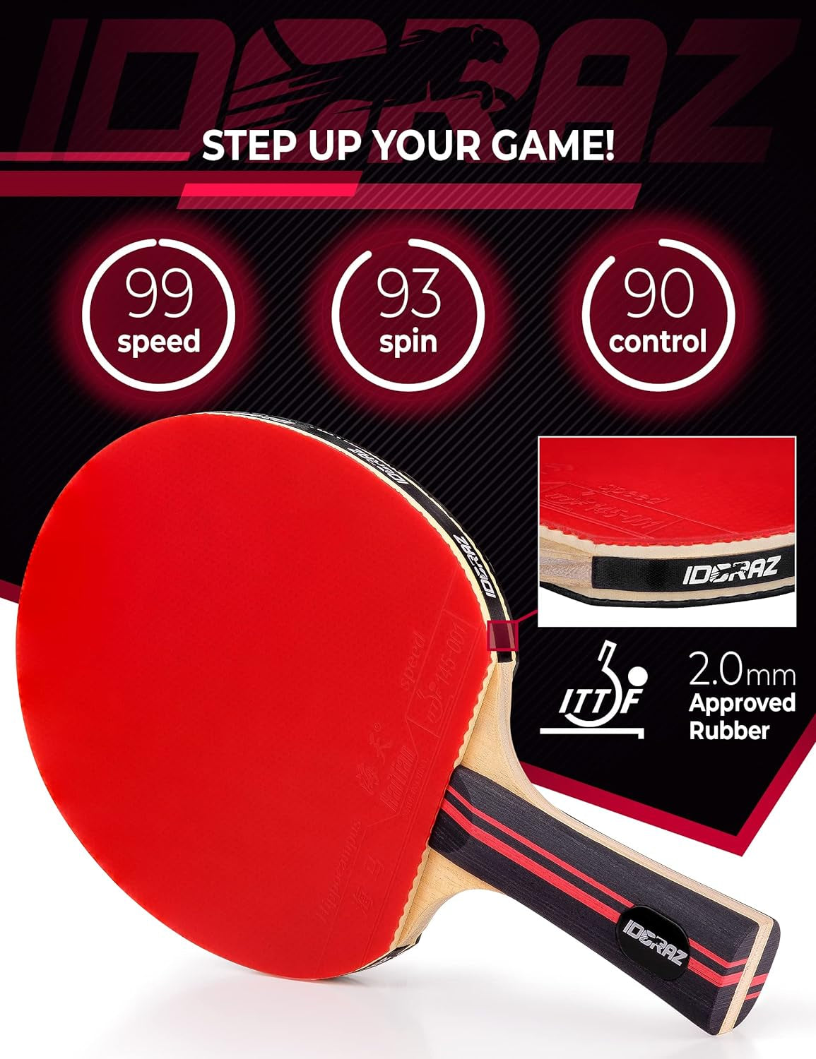 Table Tennis Paddle Professional Racket - Ping Pong Racket with Carrying Case - ITTF Approved Rubber for Tournament Play