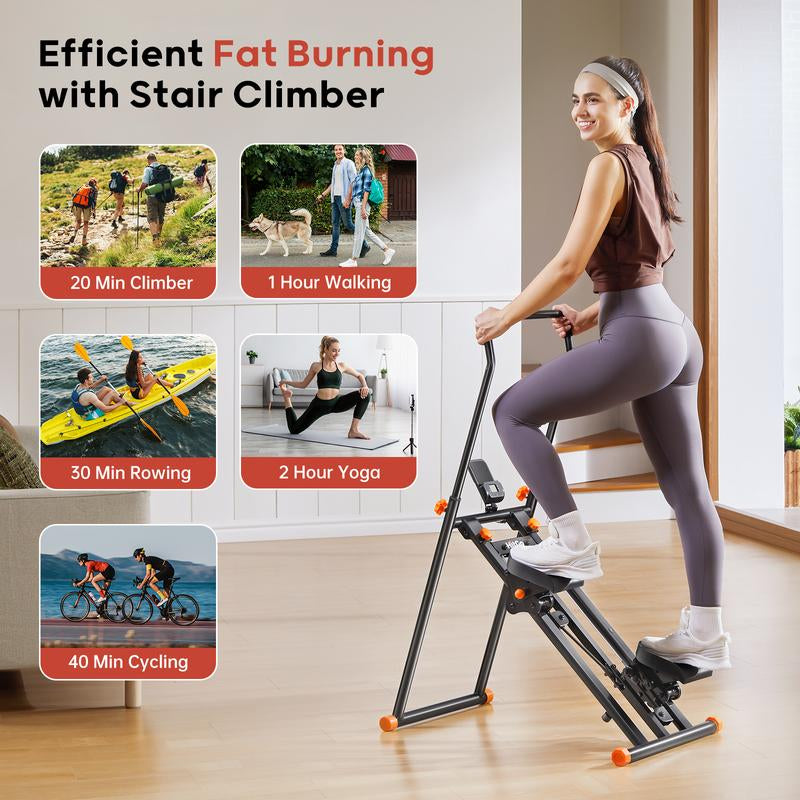 Hitgo Stair Stepper Machine for Home Office, Foldable Vertical Climber Machine for Full-Body Workouts, Adjustable Handlebar, Extended Step Range