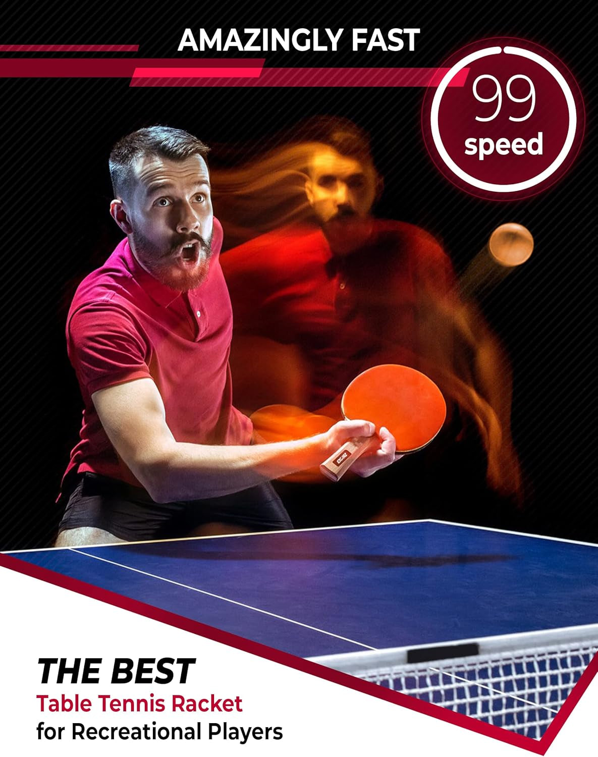 Table Tennis Paddle Professional Racket - Ping Pong Racket with Carrying Case - ITTF Approved Rubber for Tournament Play