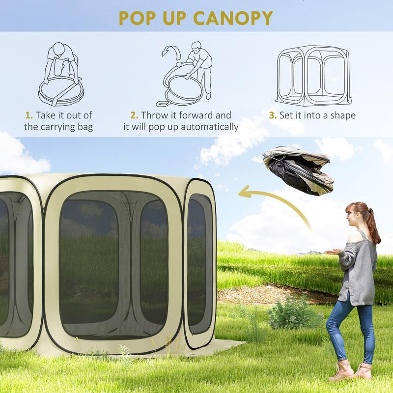 【Fathersdaygift】Outsunny 11 X 11Ft Pop up Screen Tent, Portable Camping Gazebo Canopy Screen House with UPF50+ Oxford Cloth and Carry Bag for Patio, Backyard, Deck
