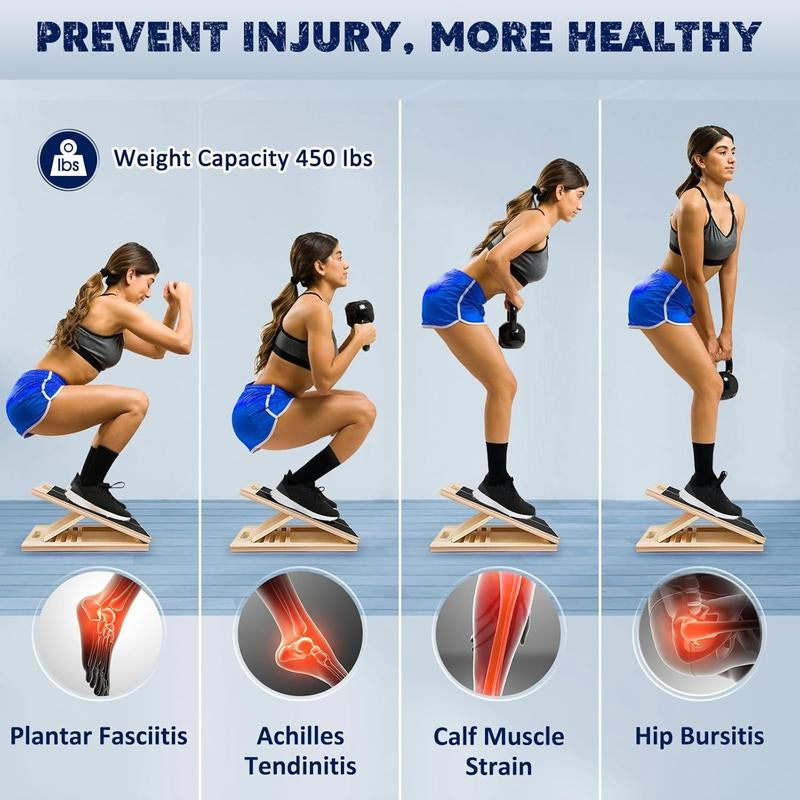 Portable Wooden Slant Board for Calf Stretching Squats Calf Stretcher Physical Therapy Equipment Adjustable Incline Board for Knees Ankle Heel Feet Leg,Springtok
