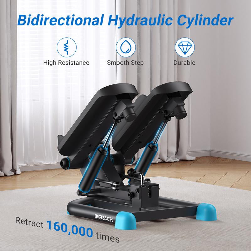 MERACH Dual-Action Mini Stepper for Exercise, Hydraulic Stepper with Large Range, Up-Down and Twisting Motion for Full-Body Workout, 330LBS Capacity Twist Stair Stepper with Resistance Bands for Home