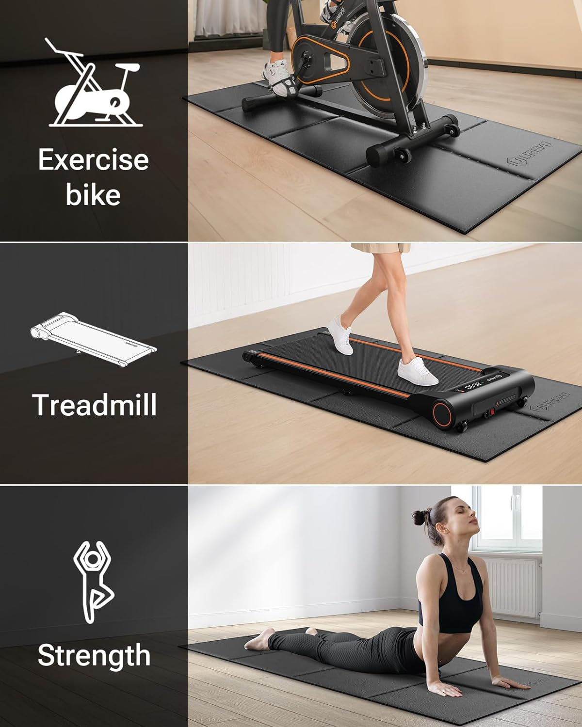Foldable Treadmill Mat, Exercise Bike Mats for Home Gym Workout, Waterproof Non-Slip Exercise Equipment Mat Floor Protector for Indoor Cycles, Rowing Machine, Elliptical
