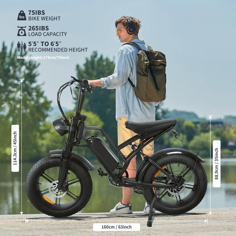 Fat Tire E-Bike with 48V 700WH Battery | 25MPH Speed | 28-Mile Range | 20-Inch Electric Bike for Adults | Commuter Ride | E BIKE Bicicleta Electrica 2025 Cycling Bikes E Bike