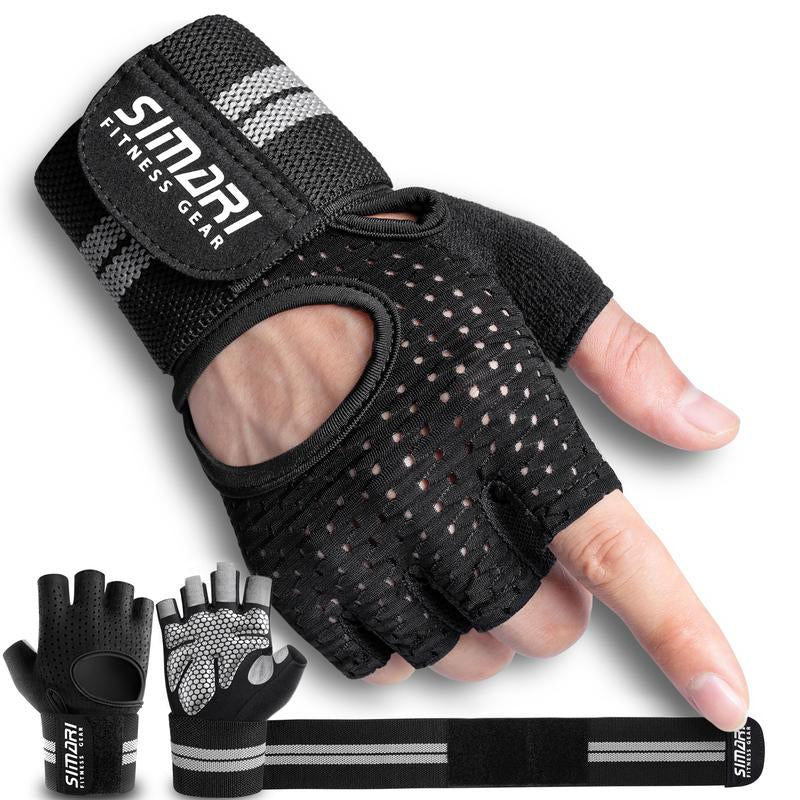Gym Gloves, Half-Finger Breathable Workout Gloves for Men Women, Padded Weight Lifting Gloves with Wrist Wraps Support, Hand Protectors, Gym Training SG902