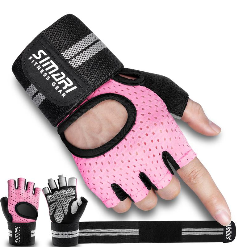 Gym Gloves, Half-Finger Breathable Workout Gloves for Men Women, Padded Weight Lifting Gloves with Wrist Wraps Support, Hand Protectors, Gym Training SG902