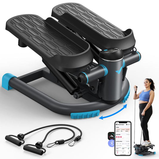 MERACH Dual-Action Mini Stepper for Exercise, Hydraulic Stepper with Large Range, Up-Down and Twisting Motion for Full-Body Workout, 330LBS Capacity Twist Stair Stepper with Resistance Bands for Home
