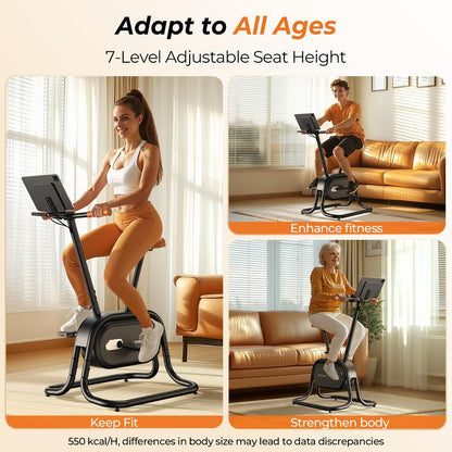 FEIERDUN Exercise Bike, Smart Magnetoresistive Upright Bike with Bluetooth & App Connectivity, Stylish Stationary Bike for Home, Office, or Gym Workouts