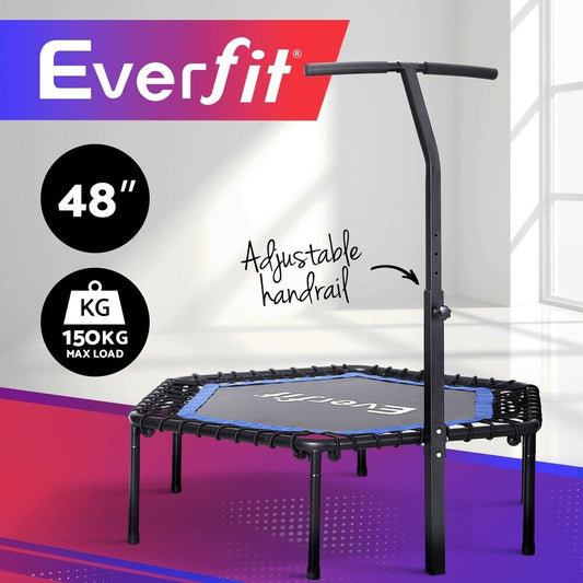 Everfit 48Inch Hexagon Fitness Trampoline Rebounder Adjustable Handrail Blue