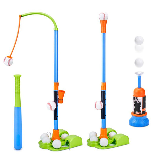 Joycat 3-In-1 T Ball Sets, Baseball Training Equipment with Tee Ball Stand, Hanging Tee, Ball Launcher, Outdoor Play, Adjustable Height Baseball Toys