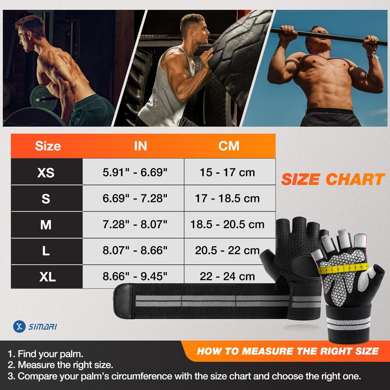 Gym Gloves, Half-Finger Breathable Workout Gloves for Men Women, Padded Weight Lifting Gloves with Wrist Wraps Support, Hand Protectors, Gym Training SG902