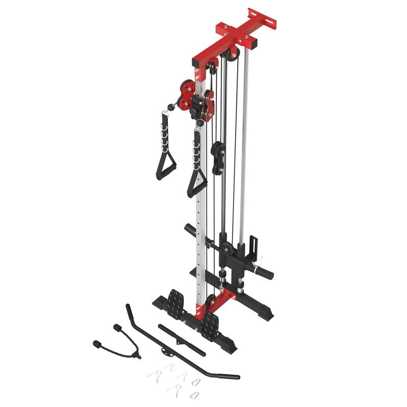 【Fathersdaygift】Lat Tower Fitness Equipment with Lat Pull Down, Lat Row, High & Low Pulley Station, Flip-Up Footplate, and AB Crunch Harness for Home Gym Barbell Clamps