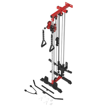 【Fathersdaygift】Lat Tower Fitness Equipment with Lat Pull Down, Lat Row, High & Low Pulley Station, Flip-Up Footplate, and AB Crunch Harness for Home Gym Barbell Clamps