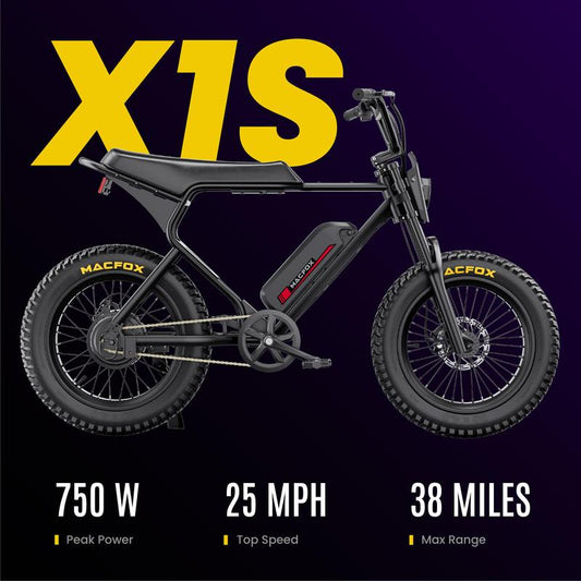 MACFOX X1S Ebikes, 750W Electric Bike Wheelie 25 MPH Max Speed, 38 Miles Range, 20" Fat Tire E-Bike with Front Suspension and Dual Disc Brakes, Class-3