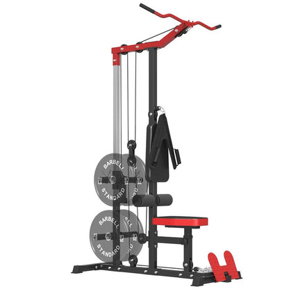 【Fathersdaygift】Lat Tower Fitness Equipment with Lat Pull Down, Lat Row, High & Low Pulley Station, Flip-Up Footplate, and AB Crunch Harness for Home Gym Barbell Clamps