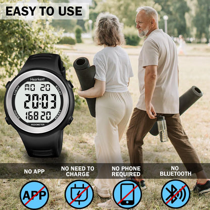 Waterproof Pedometer Watch for Senior Non Bluetooth No App Required Sport Watch with Step Counter Calories and LCD Large Numbers…