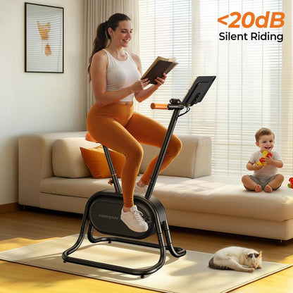 FEIERDUN Exercise Bike, Smart Magnetoresistive Upright Bike with Bluetooth & App Connectivity, Stylish Stationary Bike for Home, Office, or Gym Workouts