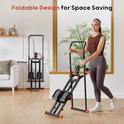 Hitgo Stair Stepper Machine for Home Office, Foldable Vertical Climber Machine for Full-Body Workouts, Adjustable Handlebar, Extended Step Range