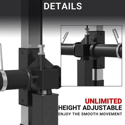 【Fathersdaygift】Lat Tower Fitness Equipment with Lat Pull Down, Lat Row, High & Low Pulley Station, Flip-Up Footplate, and AB Crunch Harness for Home Gym Barbell Clamps