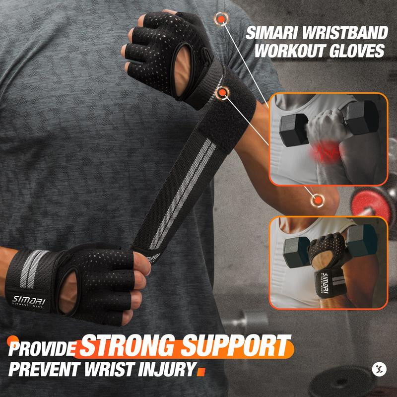 Gym Gloves, Half-Finger Breathable Workout Gloves for Men Women, Padded Weight Lifting Gloves with Wrist Wraps Support, Hand Protectors, Gym Training SG902