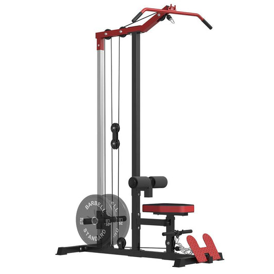 【Fathersdaygift】Lat Tower Fitness Equipment with Lat Pull Down, Lat Row, High & Low Pulley Station, Flip-Up Footplate, and AB Crunch Harness for Home Gym Barbell Clamps