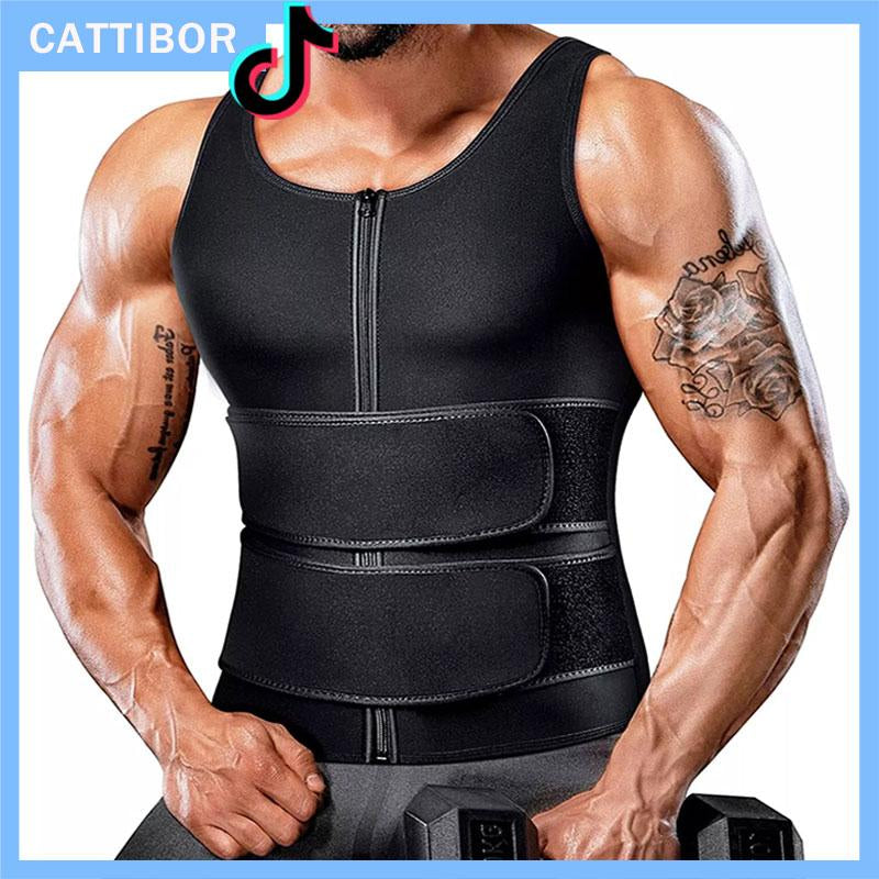 CATTIBOR Men Sauna Suit ,Men Waist Trainer Neoprene Sweat Vest Body Shaper ,Men Waist Trimmer Belt Workout Tank Tops for Runnging Fitness Gym,Menswear Undershirt for All Seasons