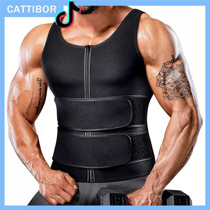 CATTIBOR Men Sauna Suit ,Men Waist Trainer Neoprene Sweat Vest Body Shaper ,Men Waist Trimmer Belt Workout Tank Tops for Runnging Fitness Gym,Menswear Undershirt for All Seasons
