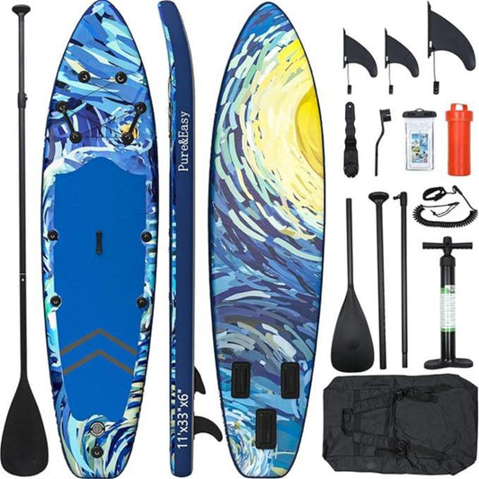 YITAHOME 11 FT Inflatable Stand up Paddle Board for All Skill Levels, PVC SUP Paddleboard with Complete Accessories, Wide and Non-Slip Comfort Deck for Youth & Adults