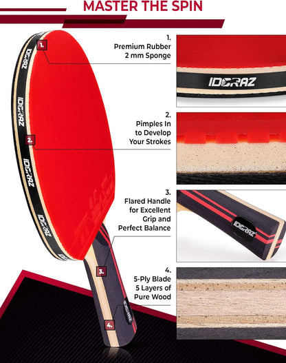 Table Tennis Paddle Professional Racket - Ping Pong Racket with Carrying Case - ITTF Approved Rubber for Tournament Play