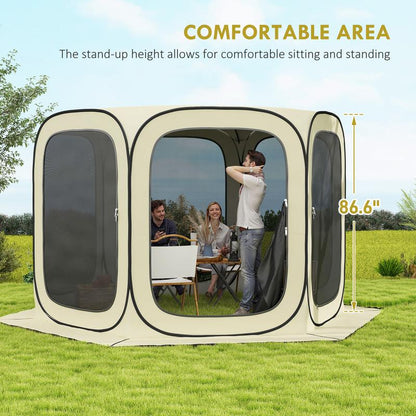 【Fathersdaygift】Outsunny 11 X 11Ft Pop up Screen Tent, Portable Camping Gazebo Canopy Screen House with UPF50+ Oxford Cloth and Carry Bag for Patio, Backyard, Deck