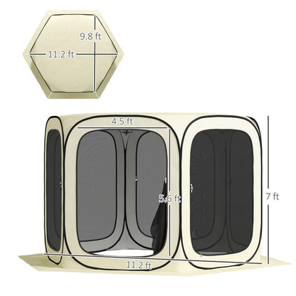 【Fathersdaygift】Outsunny 11 X 11Ft Pop up Screen Tent, Portable Camping Gazebo Canopy Screen House with UPF50+ Oxford Cloth and Carry Bag for Patio, Backyard, Deck