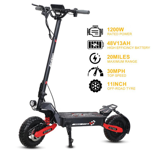 All-Terrain Electric Scooter,1200W Violent Motor,30Mph Speed 20/40Miles Range,3 Seconds Folding,330Lbs Load Capacity,Dual Shock Absorption,Foldable Off-Road E-Scooter