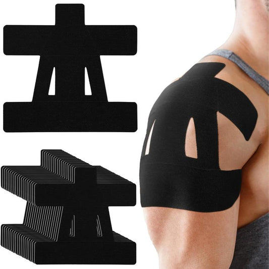Kinesiology Tape for Shoulder Pain Relief Pre Cut Sports Waterproof Breathable Enhance Elastic Kinesiology Athletic Tape for Shoulder Support and Muscle Sports(Black)，10 Count