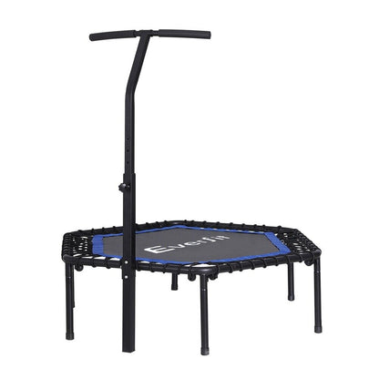 Everfit 48Inch Hexagon Fitness Trampoline Rebounder Adjustable Handrail Blue